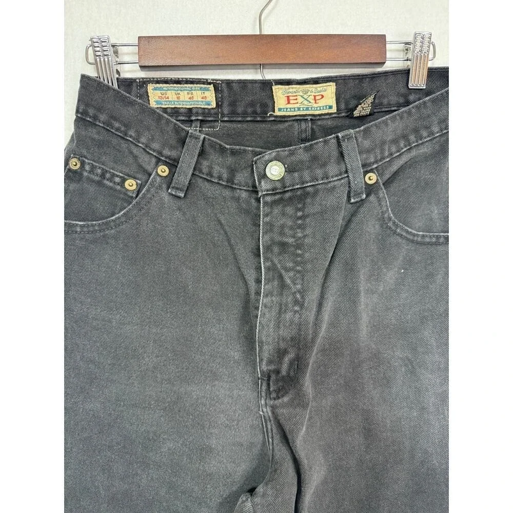 Vintage EXP Jeans By Express Tapered HighWaist Black Denim Pants Size 13/14 Rare